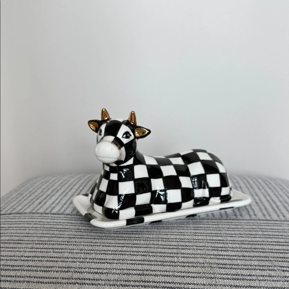 MacKenzie-Childs Courtly Check Cow Creamery Covered Butter Dish